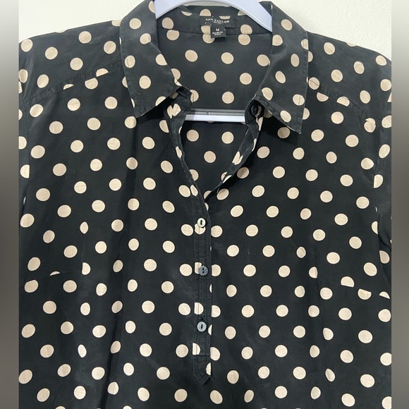 Ann Taylor women's M silk cotton blend popover top w/ polka dot print EUC - Picture 6 of 7